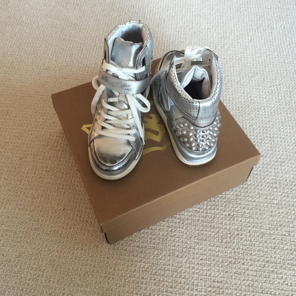 ASH Freak studded silver wedge sneakers size 38
